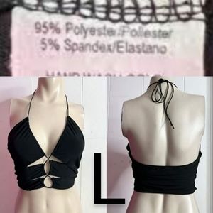 🆕Fashion Nova Sexy Black Halter Lace Up Crop Top~Size L